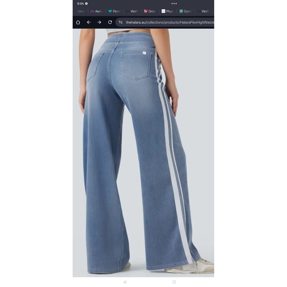 Halara Flex High Waisted Wide Leg Side Stripe Jeans Light Blue SM Petite - Picture 2 of 11